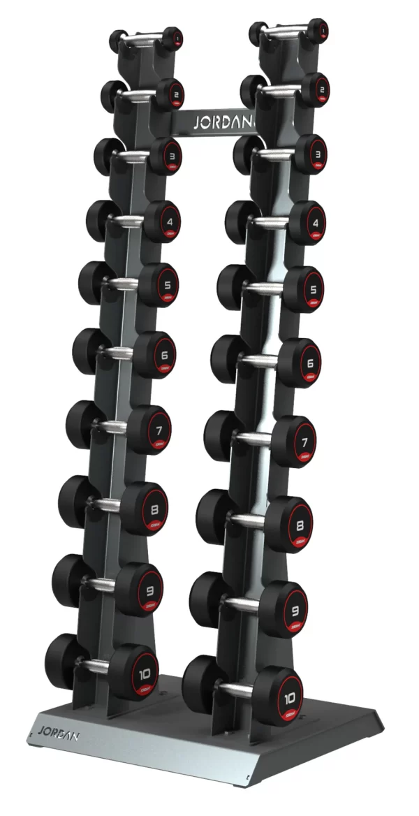 JORDAN CLASSIC RUBBER DUMBBELL SET 1-10KG WITH VERTICAL RACK - Image 2
